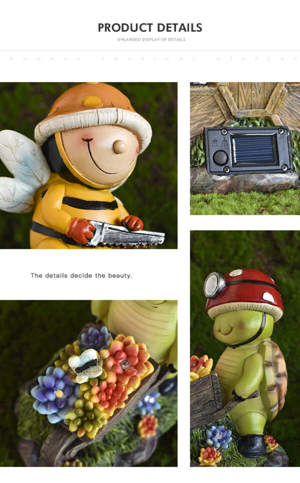 Solar Garden Outdoor Statues, Self Charging Turtle Bee Resin Figurine Lamps for Patio, Balcony, Yard，Housewarming,Window Sills Ornament,Outdoor Lawn Decor - Image 15